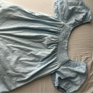 Light Blue Smocked Blouse with Puff Sleeves